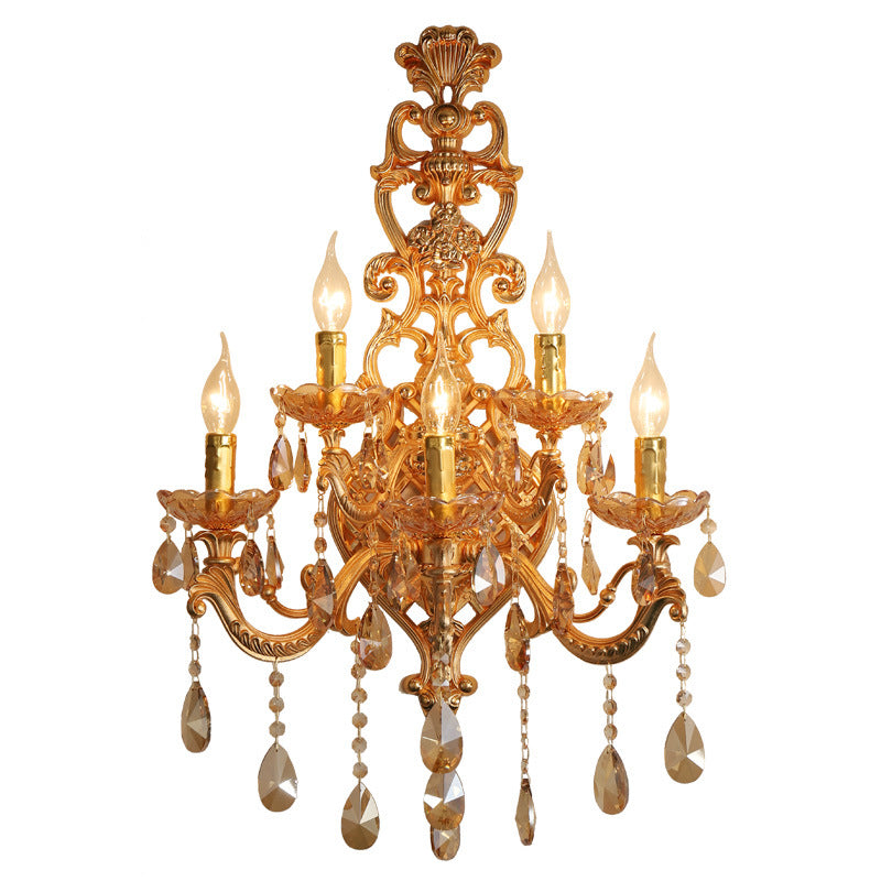 Gold Candelabra Glass Crystal 5-Light Wall Lamp