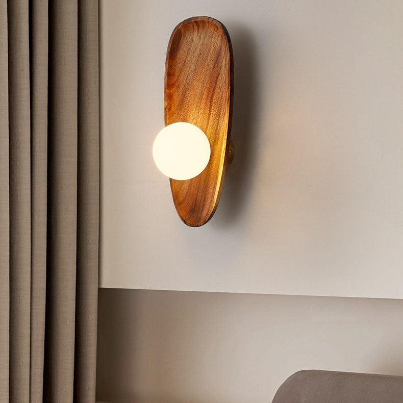 Irregular Oval Plate Wood Wall Lamp