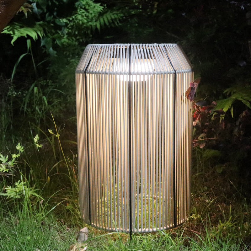 Cylindrical PE Rattan Patio Outdoor Light