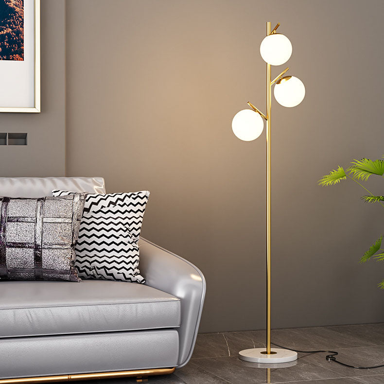 Orb Pillar Metal Marble 3-Light Floor Lamp