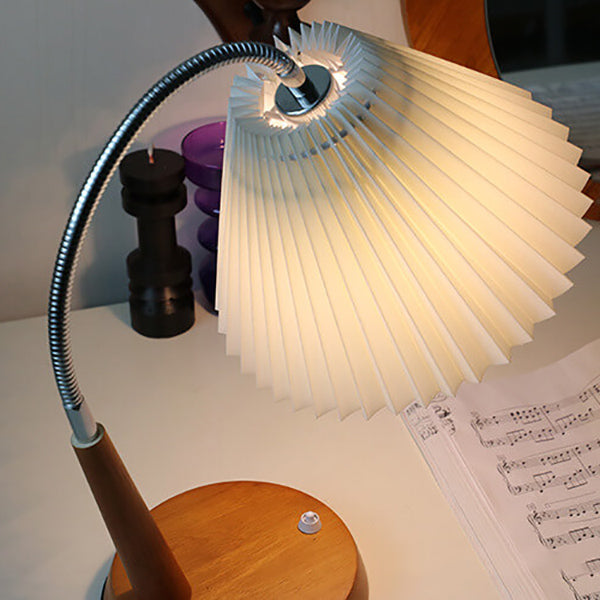 Pleated Solid Wood Curved Table Lamp