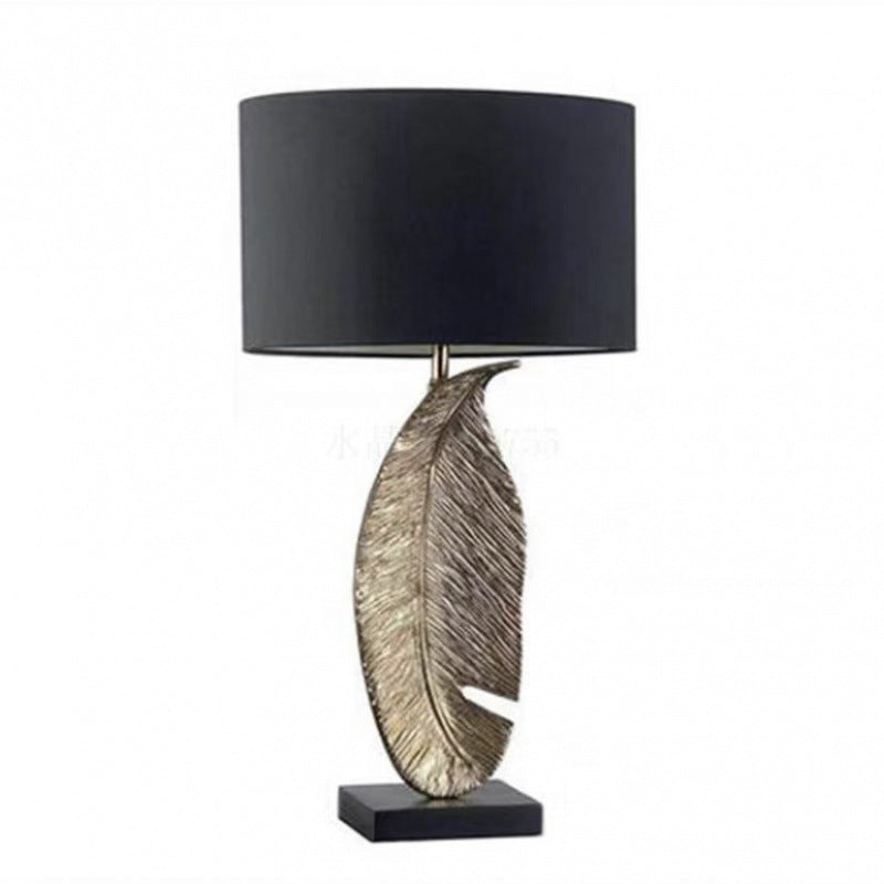 Fabric Drum Leaf Resin Table Lamp