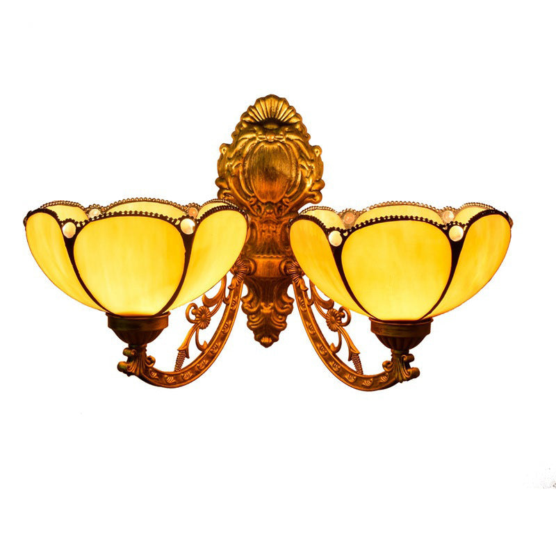 Mediterranean Petal Stained Glass 2-Light Wall Lamp