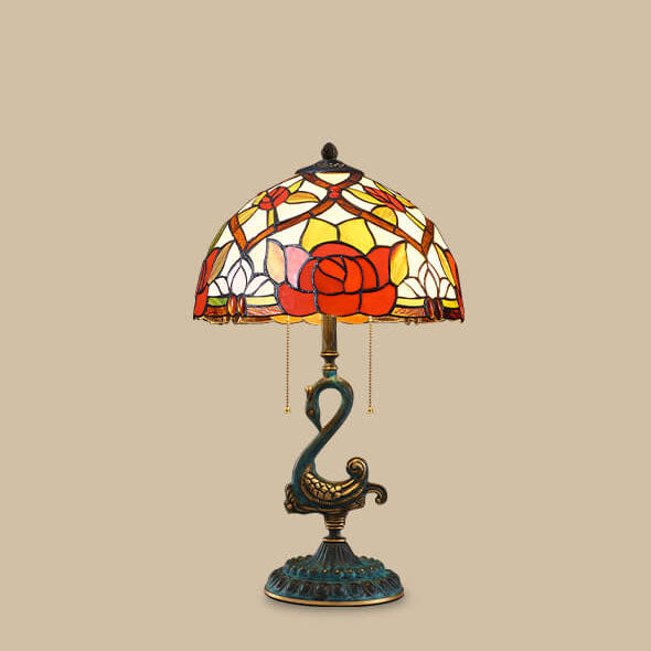 Stained Glass Swan Copper 2-Light Table Lamp
