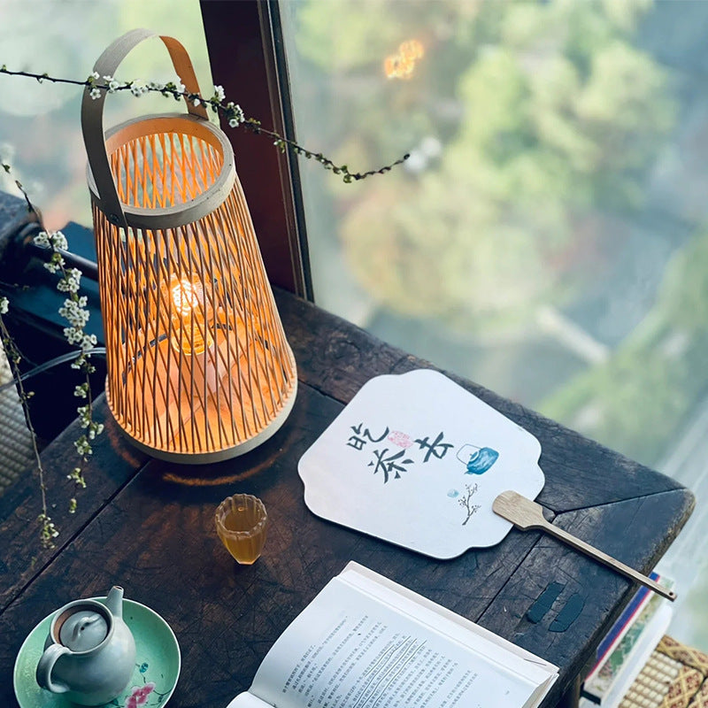 Bamboo Weaving Lantern Portable Table Lamp