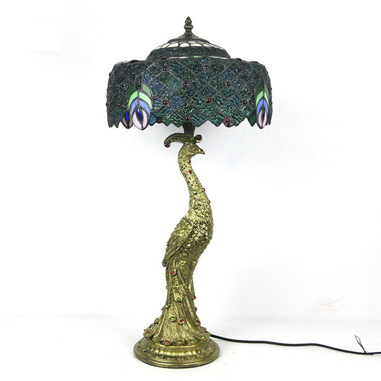Peacock Gem Dome Glass Table Lamp