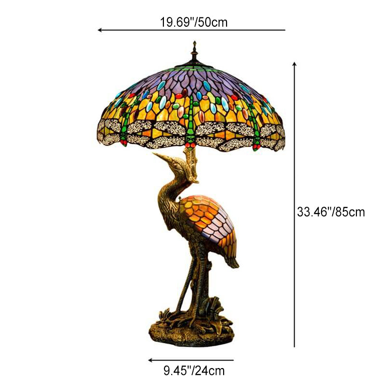 Crane Umbrella Resin Stained 3-Light Table Lamp