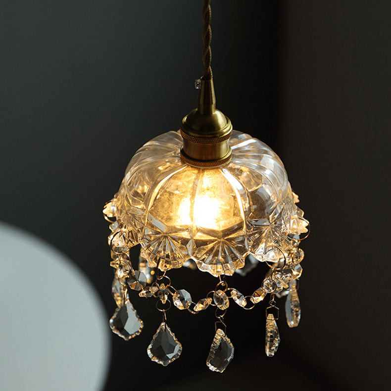 Round Carved Brass Glass Wall Lamp