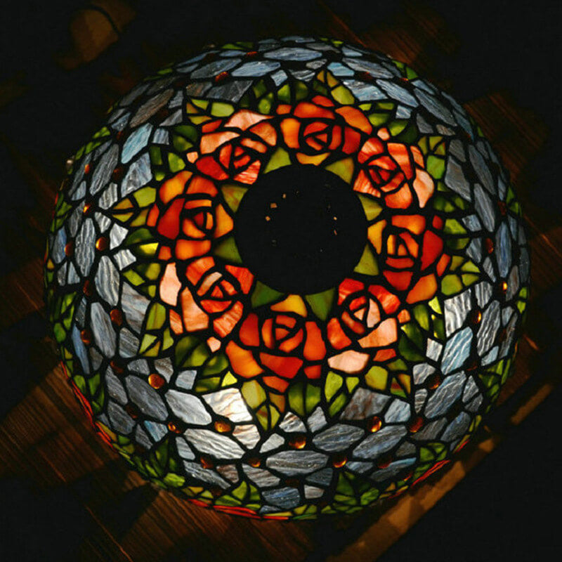 Style Rose Stained Glass 3-Light Table Lamp