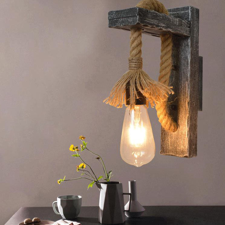 Solid Wooden Twine Wall Lamp
