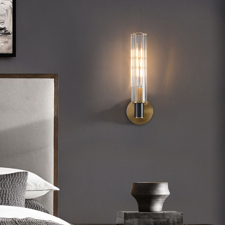 Minimal Brass Crystal Column Wall Lamp