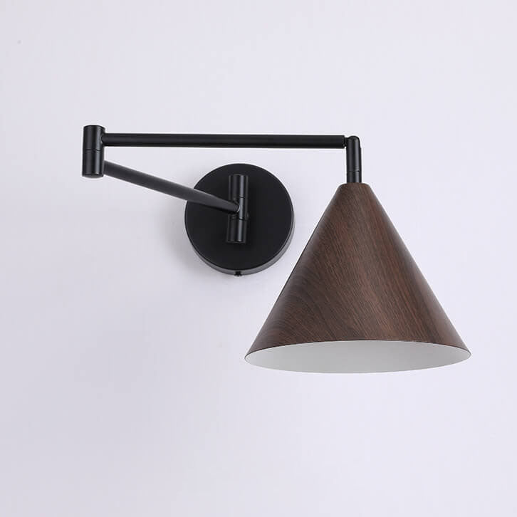 Cone Swing Arm Wood Wall Lamp