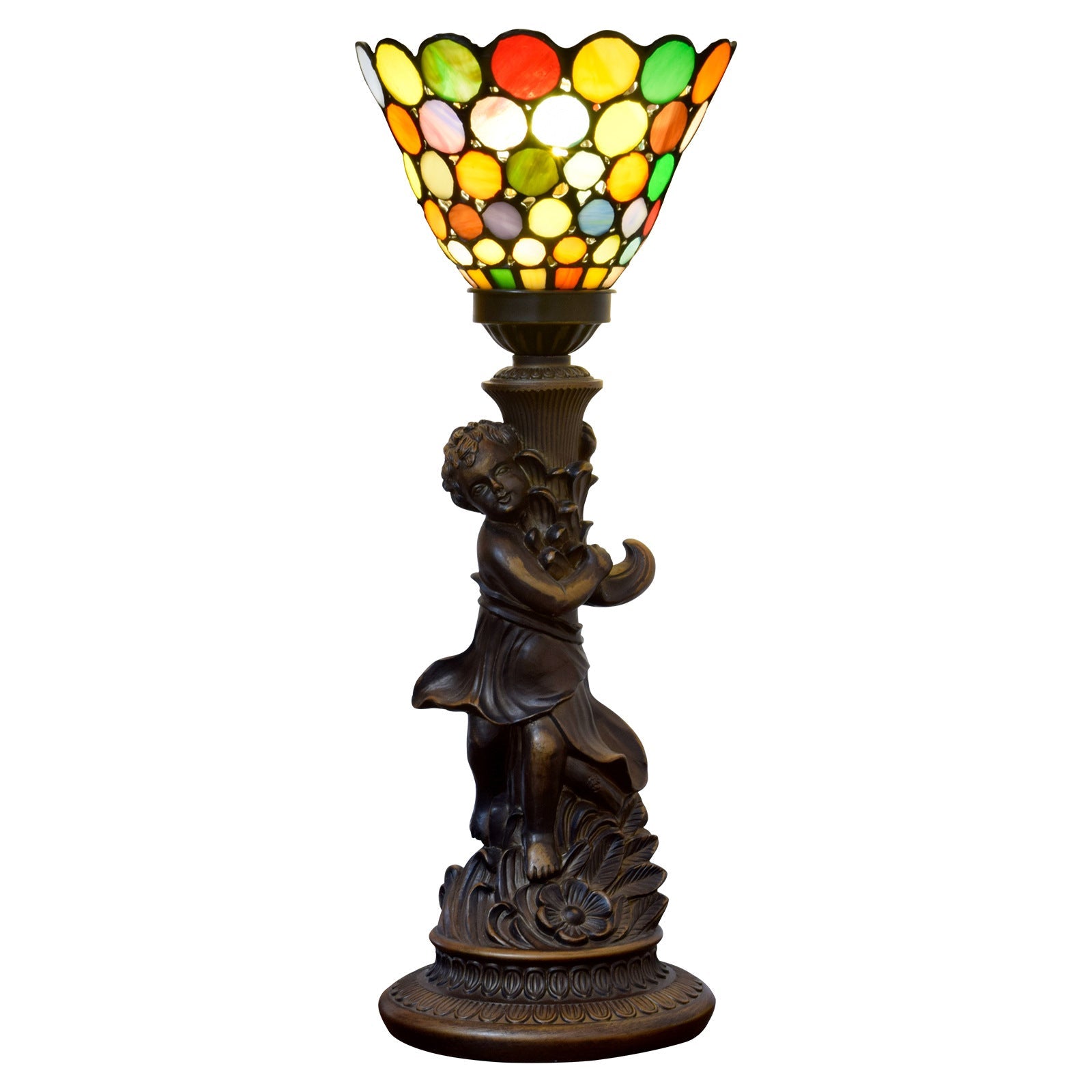 Resin Glass Floral Round Table Lamp