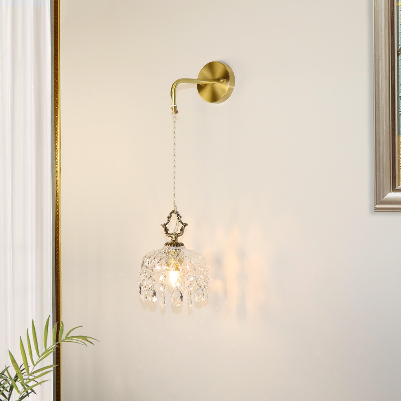 Brass Crystal Glass Wall Lamp