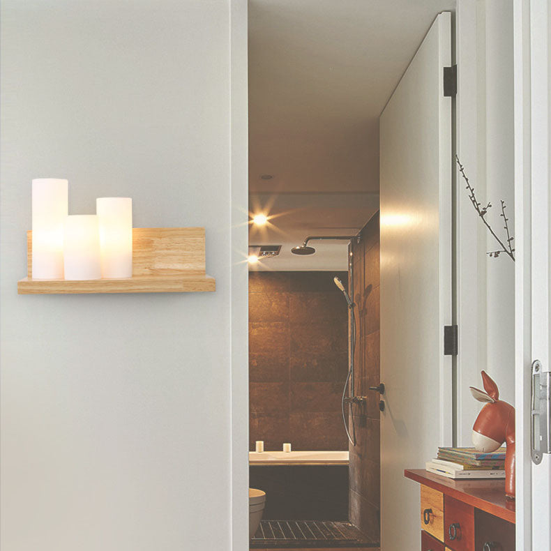 Cylindrical Wooden Glass Wall Lamp