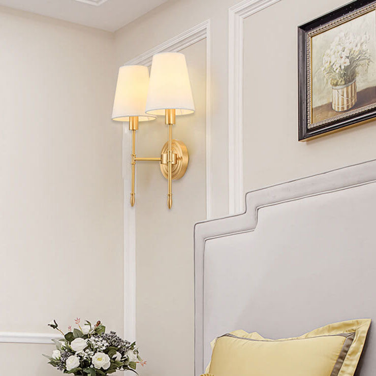 Brass Fabric Glass Straight Wall Lamp