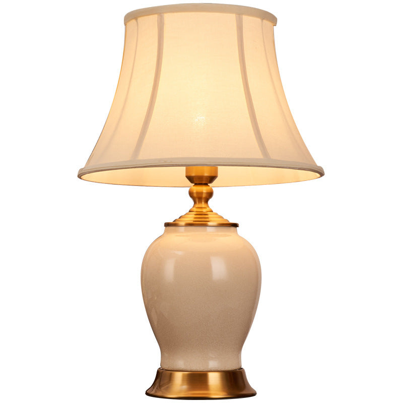 Fabric Round Ceramics Vase Table Lamp