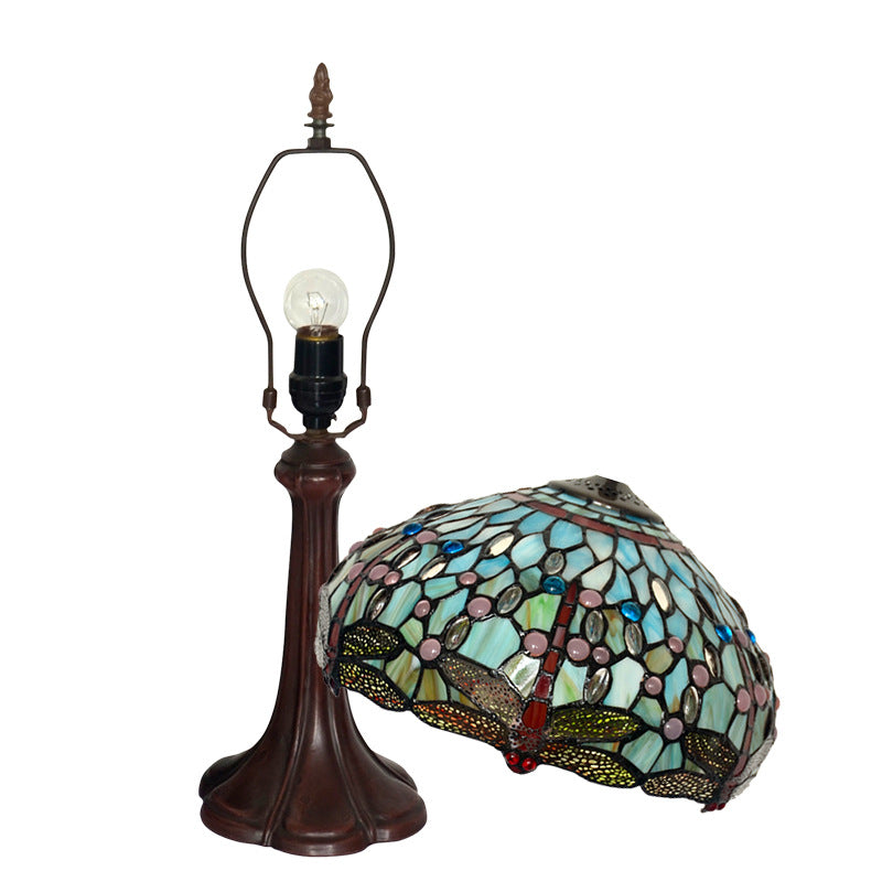 Stained Glass Drum-Shaped Dragonfly Table Lamp