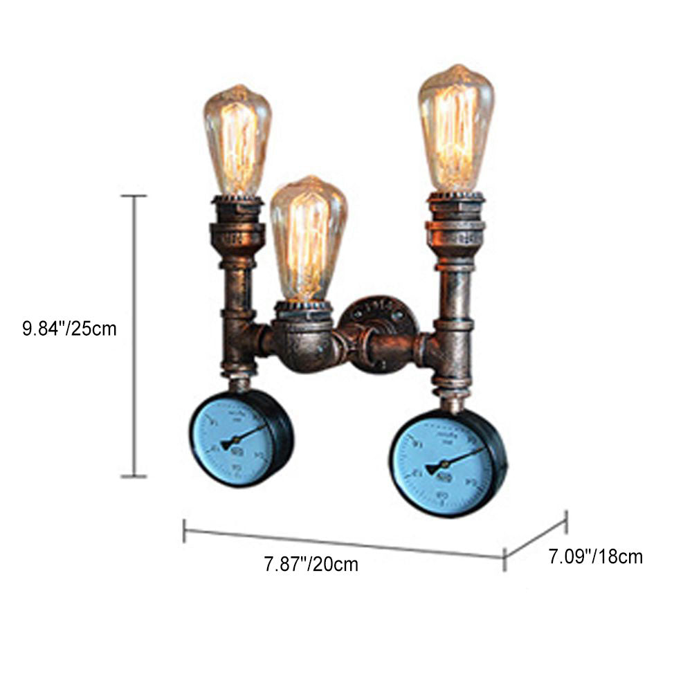 Iron Pipe Water Meter 3-Light Wall Lamp