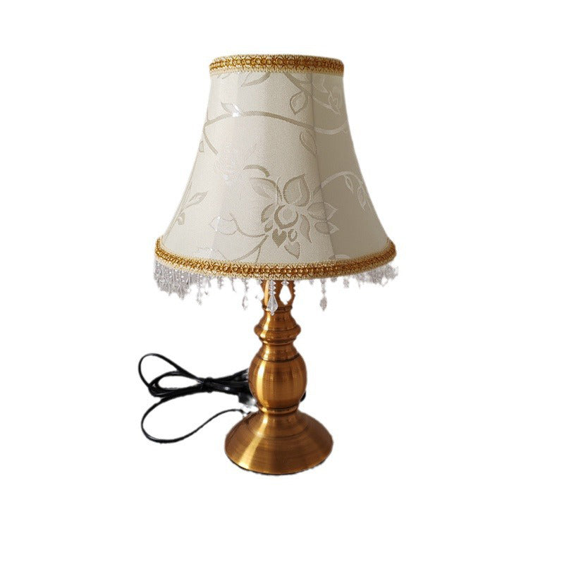 Fabric Metal Flower Cylinder Table Lamp