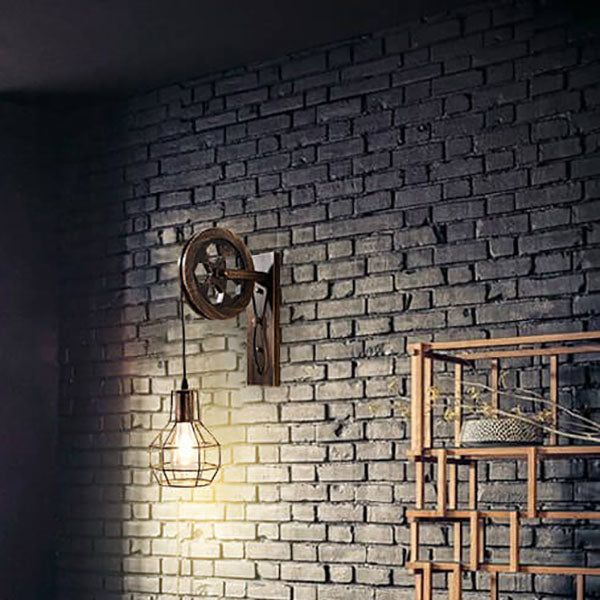 Iron Pulley Cage Wall Lamp