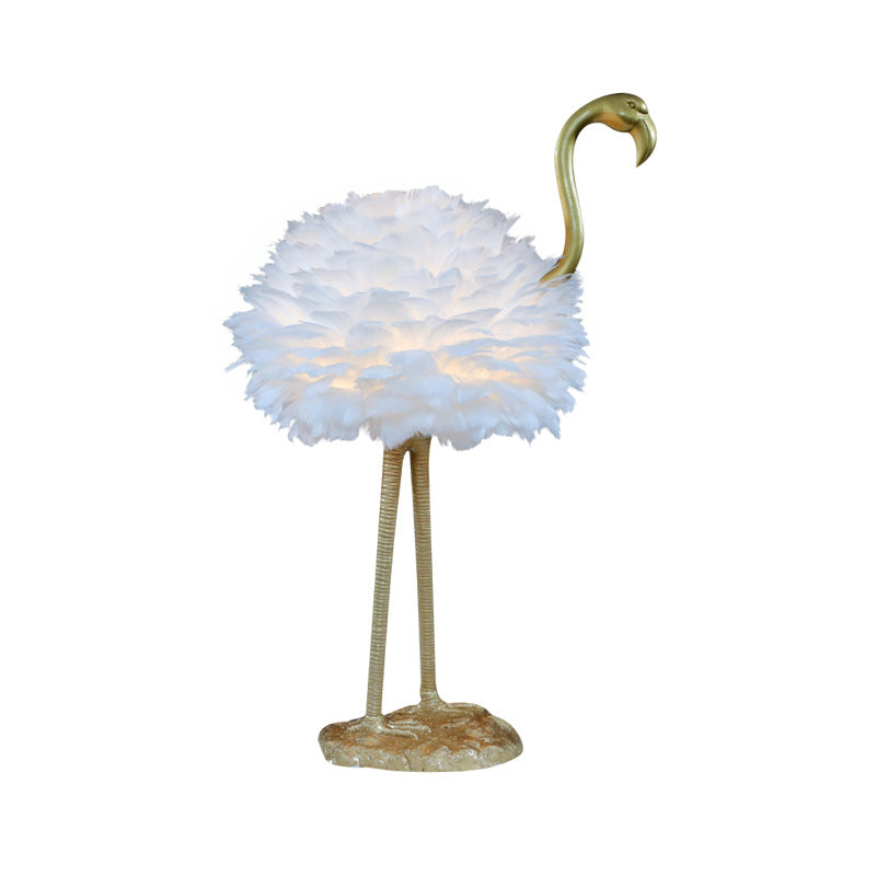Goose Feather Metal Flamingo Table Lamp