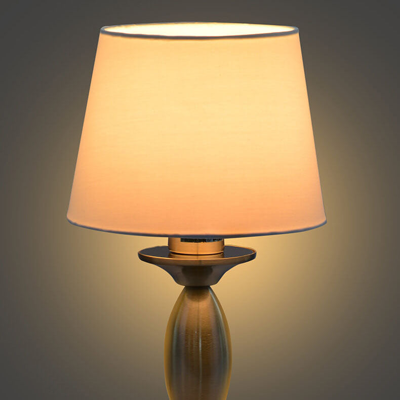 White Fabric Chrome Metal Table Lamp