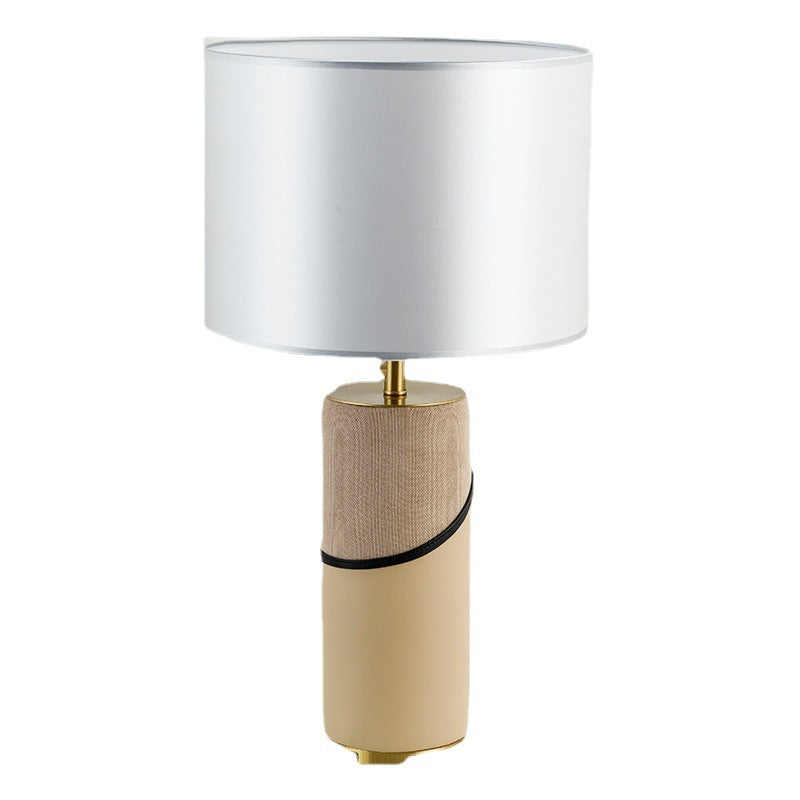 Fabric Leather Cylinder Bedroom Table Lamp