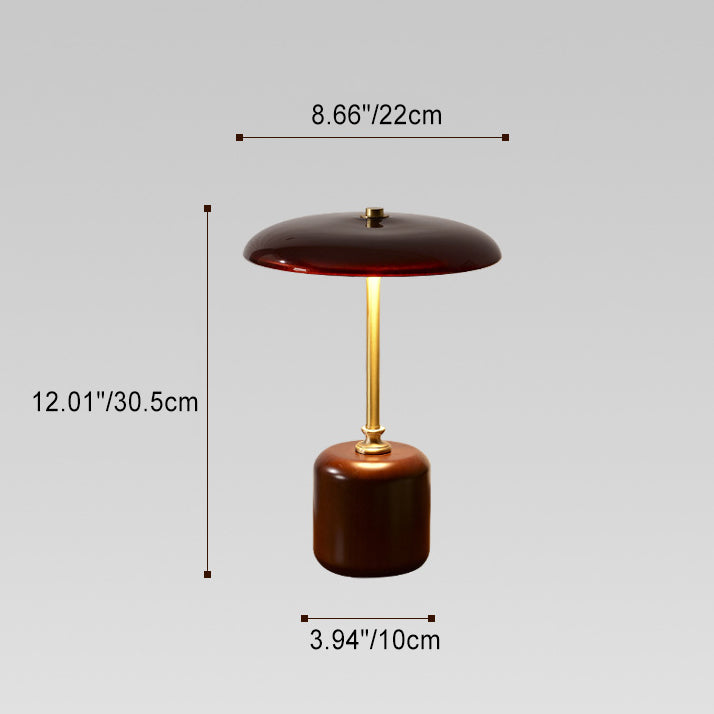 Brass Wood Glass Round Table Lamp