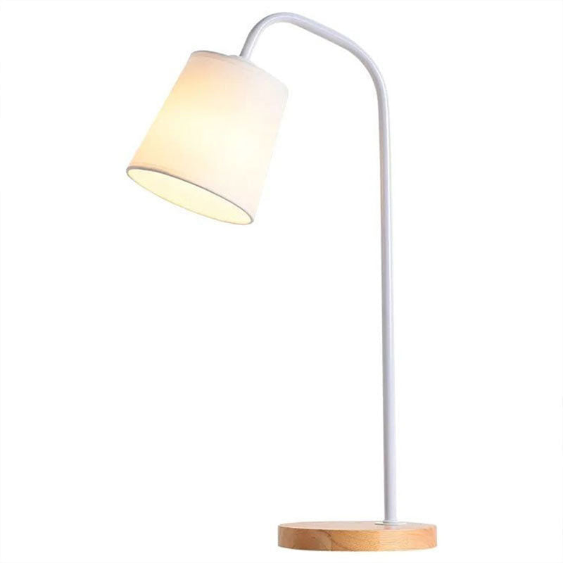 Cylinder Fabric Wooden Study Table Lamp