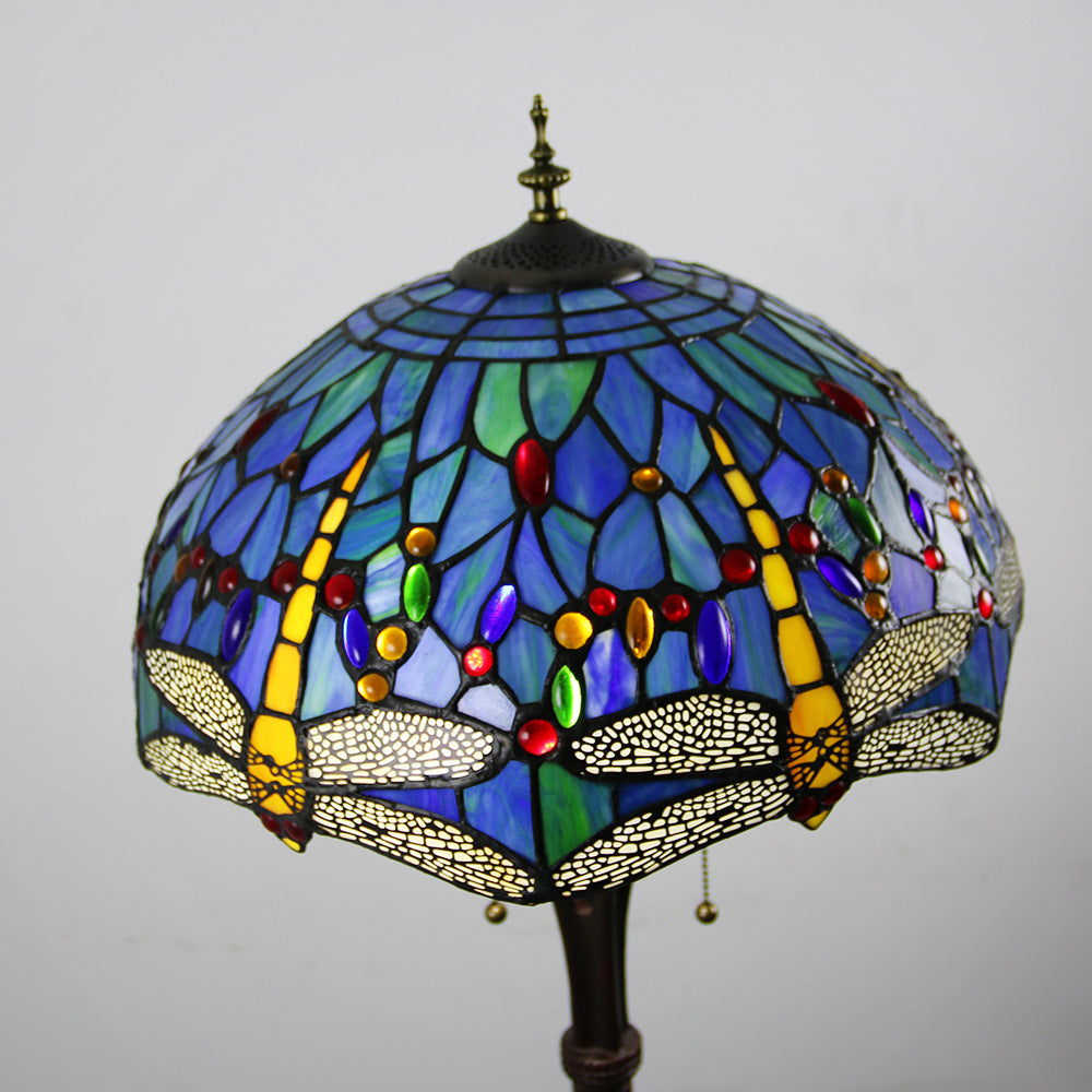 Mediterranean Dragonfly Stained Glass 2-Light Floor Lamp