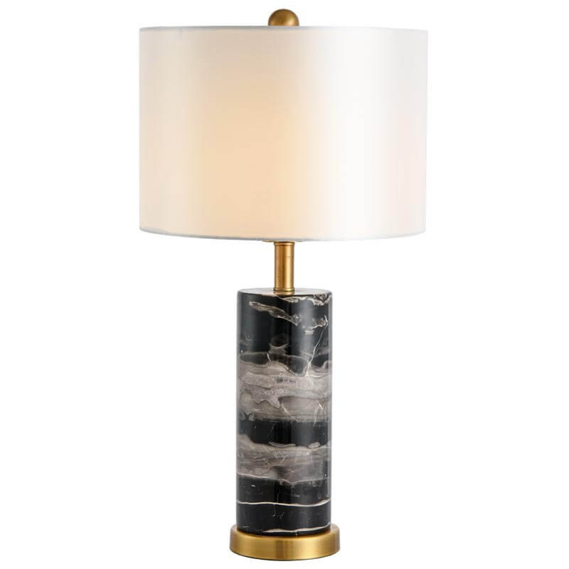 Fabric Lampshade Marble Cylindrical Table Lamp