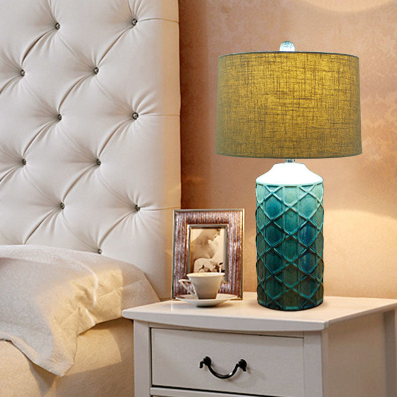 Cylinder Stripe Ceramic Fabric Table Lamp