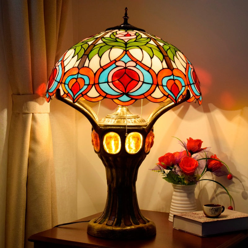 Peach Stained Glass Dome 4-Light Table Lamp