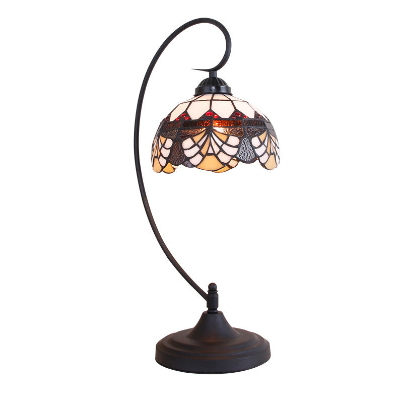Iron Glass Floral Whelk Table Lamp