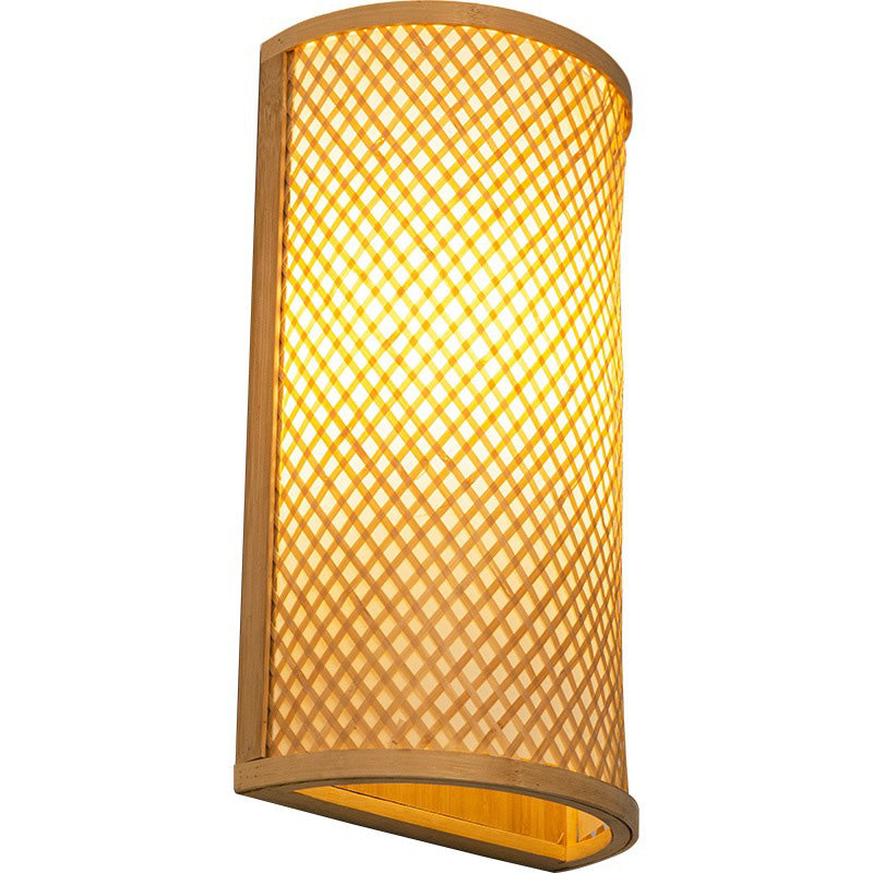 Weaving Semicircular Cylinder Bamboo 2-Light Wall Lamp