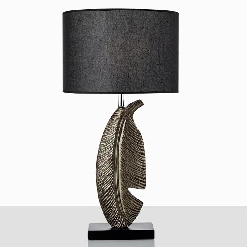 Fabric Drum Leaf Resin Table Lamp