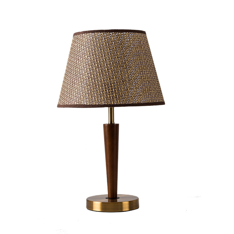 Fabric Round Wood Metal Table Lamp