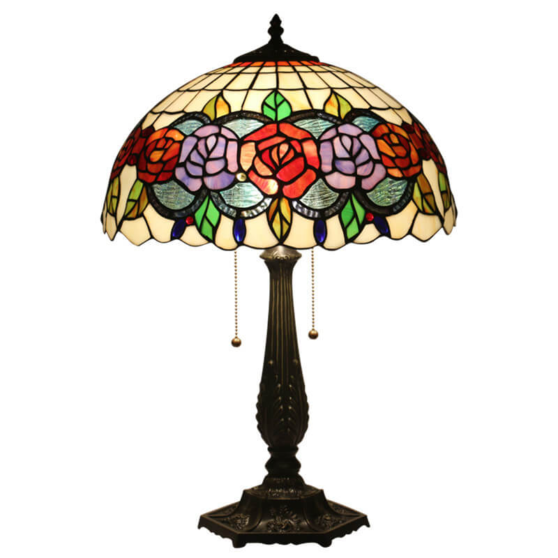 Rose Stained Glass Dome 2-Light Table Lamp