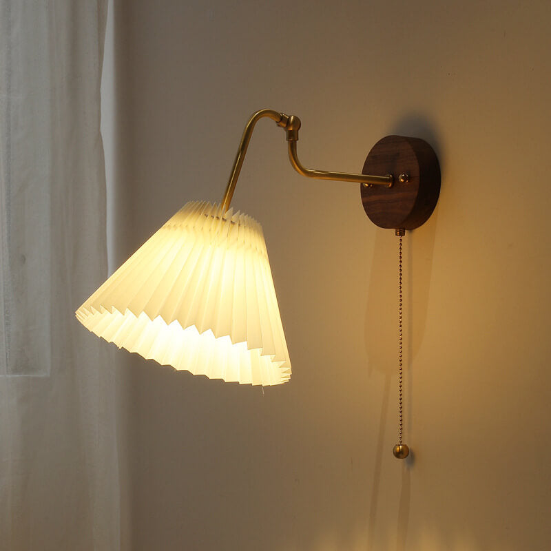 Walnut Brass Pleated Wall Lamp