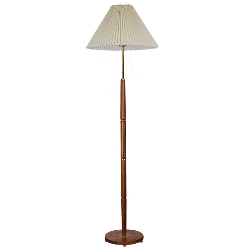 Pleated Fabric Brass Walnut Floor Lamp