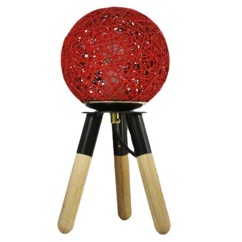 Faux Rattan Ball Wood Table Lamp