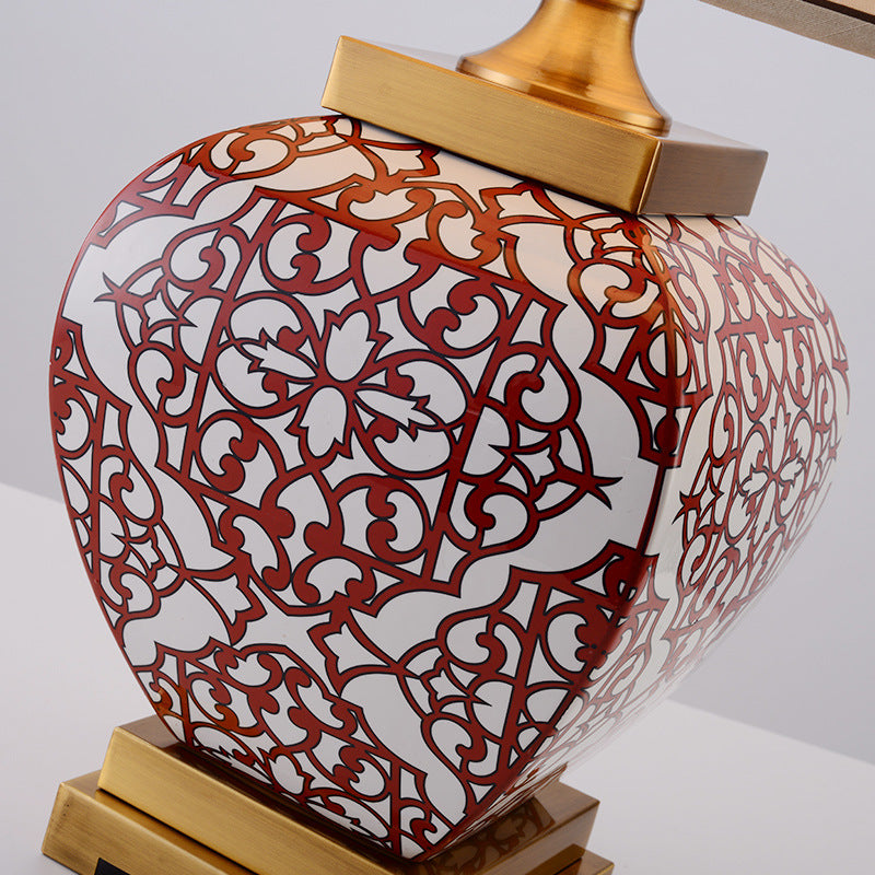 Red Auspicious Ceramic Fabric Table Lamp