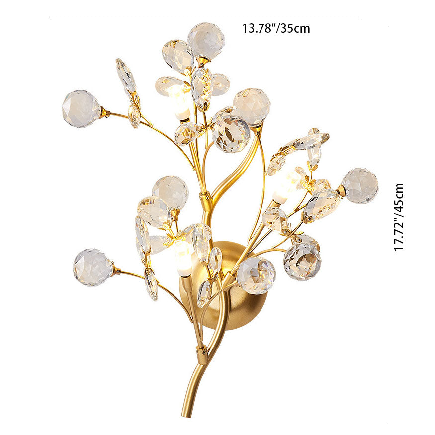 Crystal Floral Branch Iron 3-Light Wall Lamp