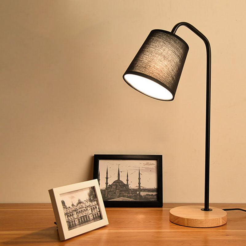 Cylinder Fabric Wooden Study Table Lamp