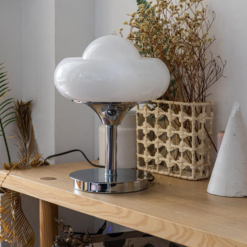 Silver Finish Frame Custard Table Lamp