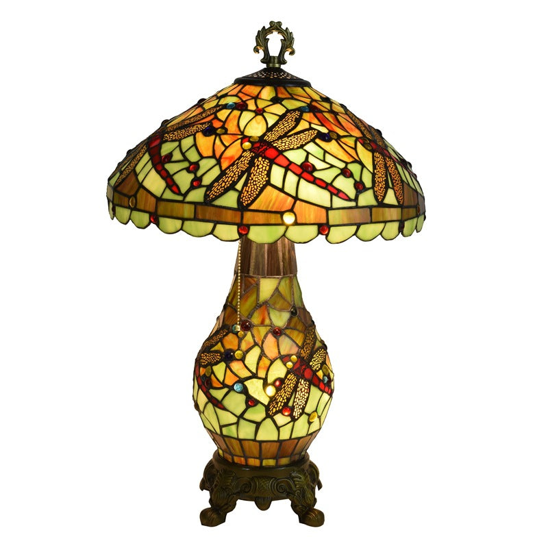 Green Dragonfly Oval 3-Light Table Lamp