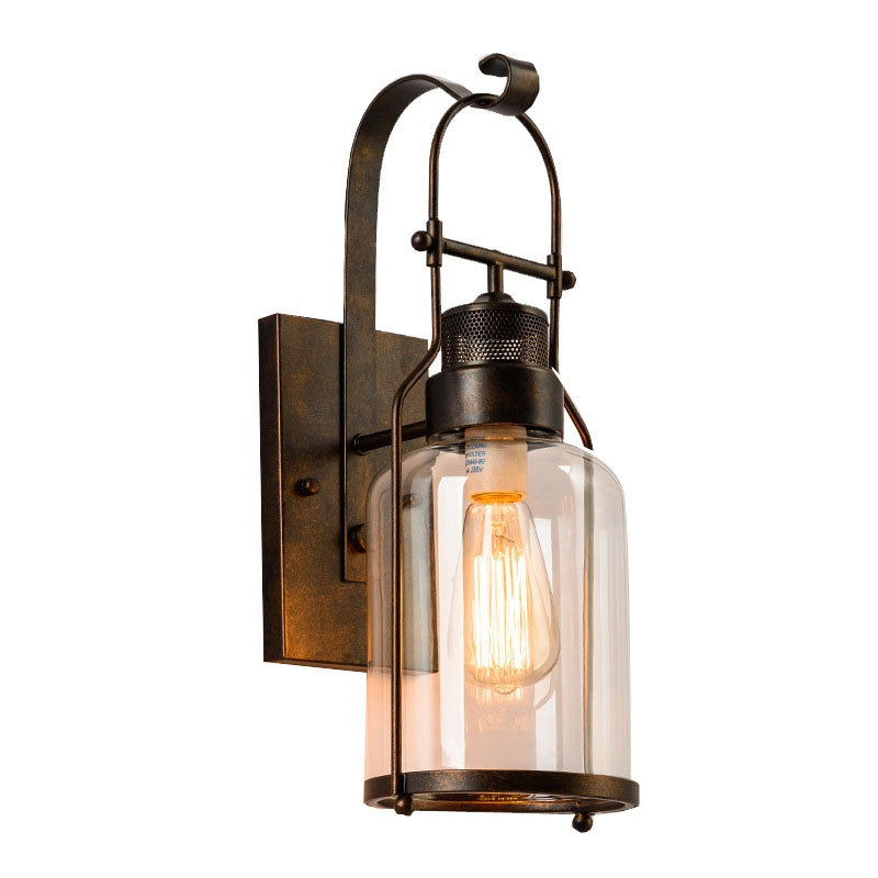 Iron Glass Cylinder Hallway Wall Lamp