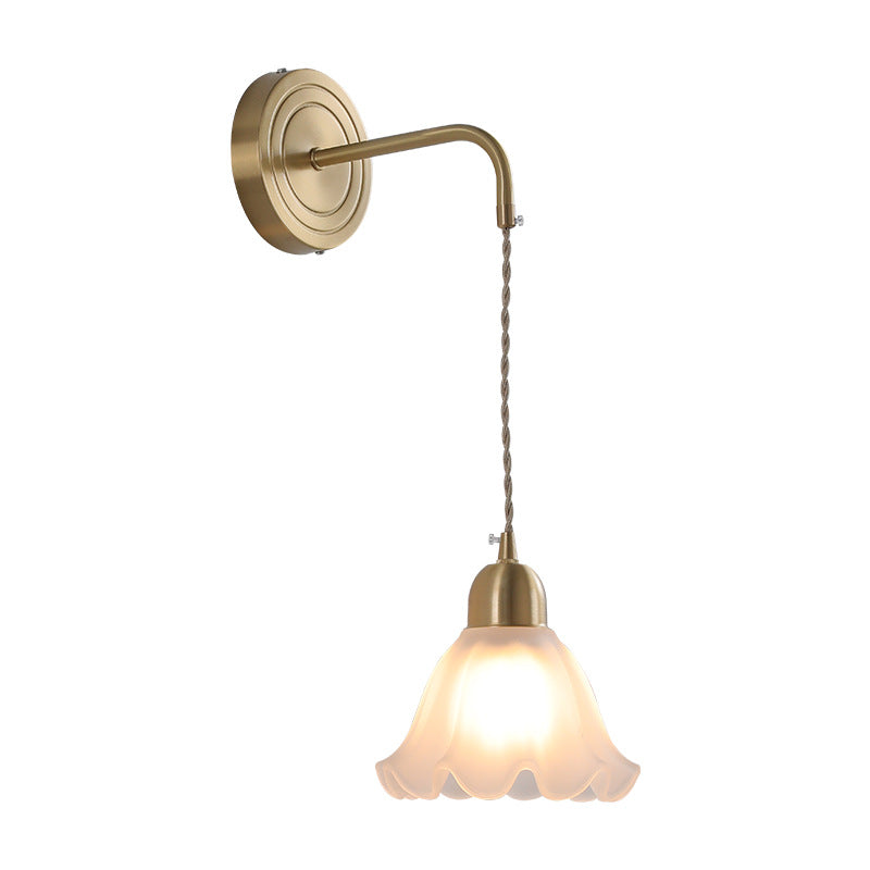 Glass Flower Petal Brass Wall Lamp