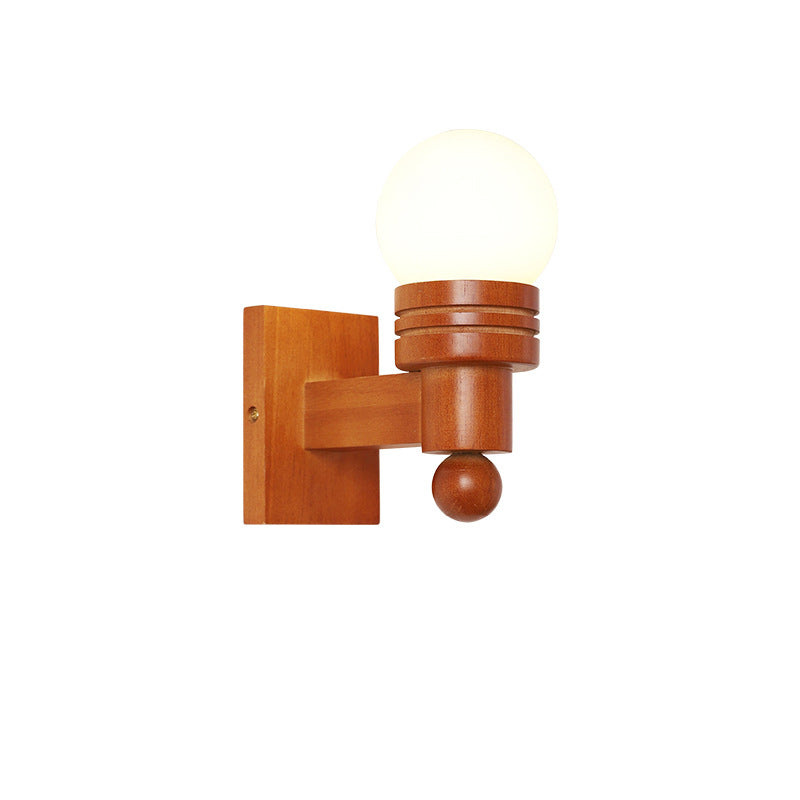 Wood Beam Glass Ball Wall Lamp